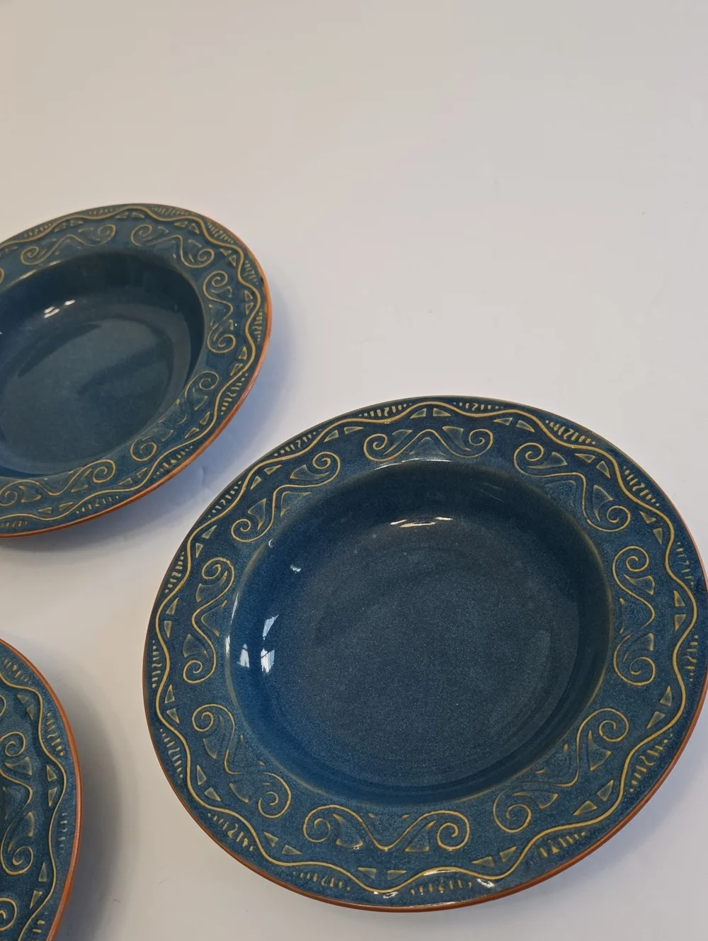 Pier 1 Set Of 3 Tunisia Soup Bowls Stoneware Blue Scroll Design